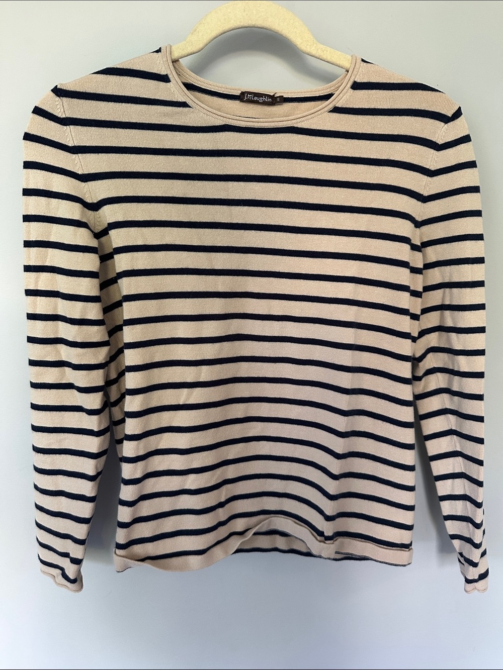 J. McLaughlin Cream and Navy Striped Long-Sleeve knit tee